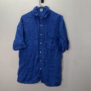 Grimani 100% Linen Shirt Button Up Men's Made In Greece Minimalist Blue SZ L